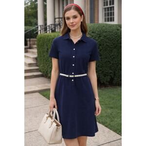 NOS ViNtaGe 70s SERBIN Navy Blue Pique Knit Short Sleeve Polo Shirt Dress S/M